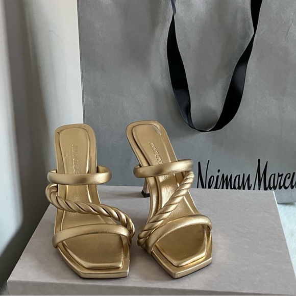 NWT  Jimmy Choo Diosa Gold Metallic Three Band Stiletto Heel Sandals - Picture 5 of 11
